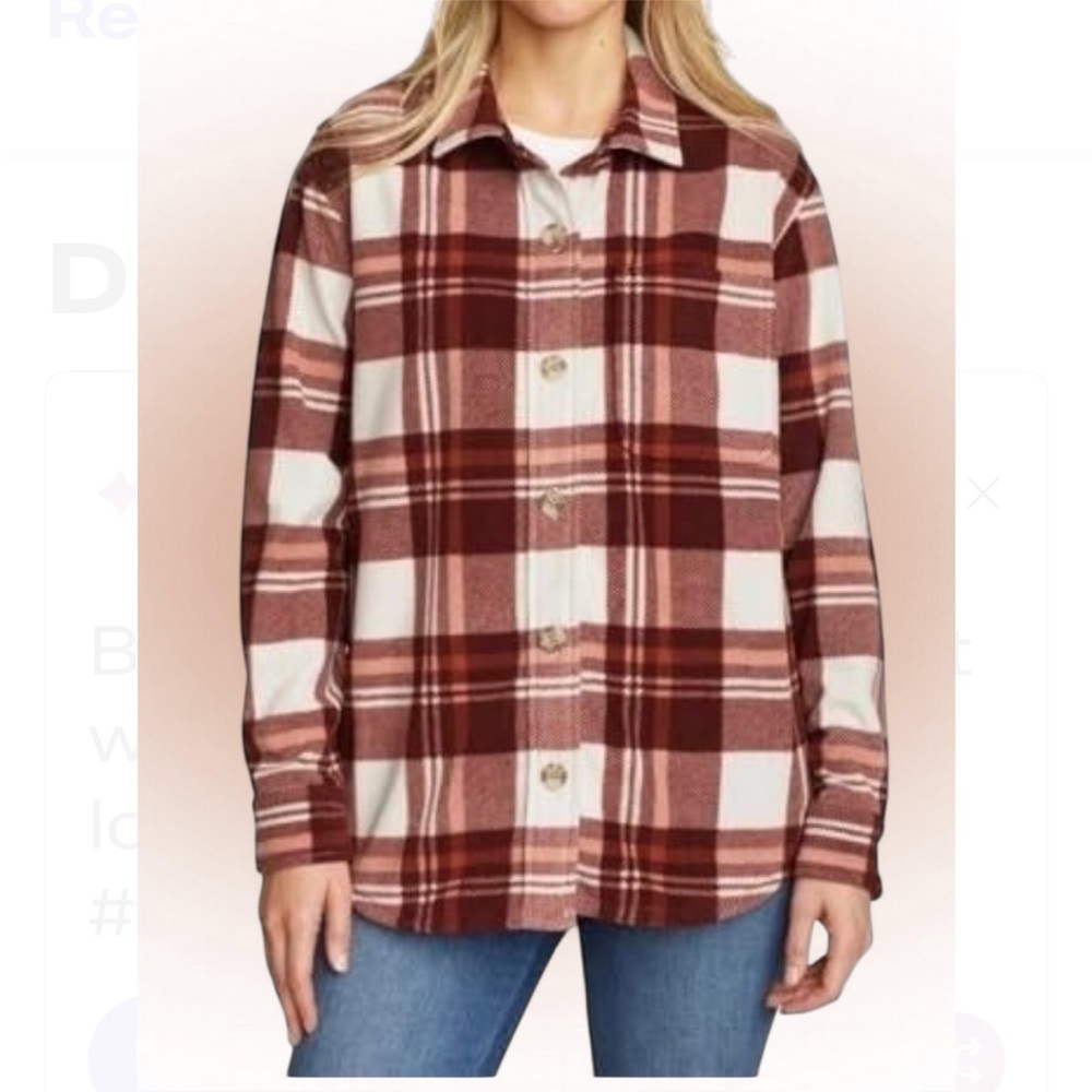 Eddie Bauer Woman’s Plaid Button-Up Shacket/Shirt in Browns and White, size S.